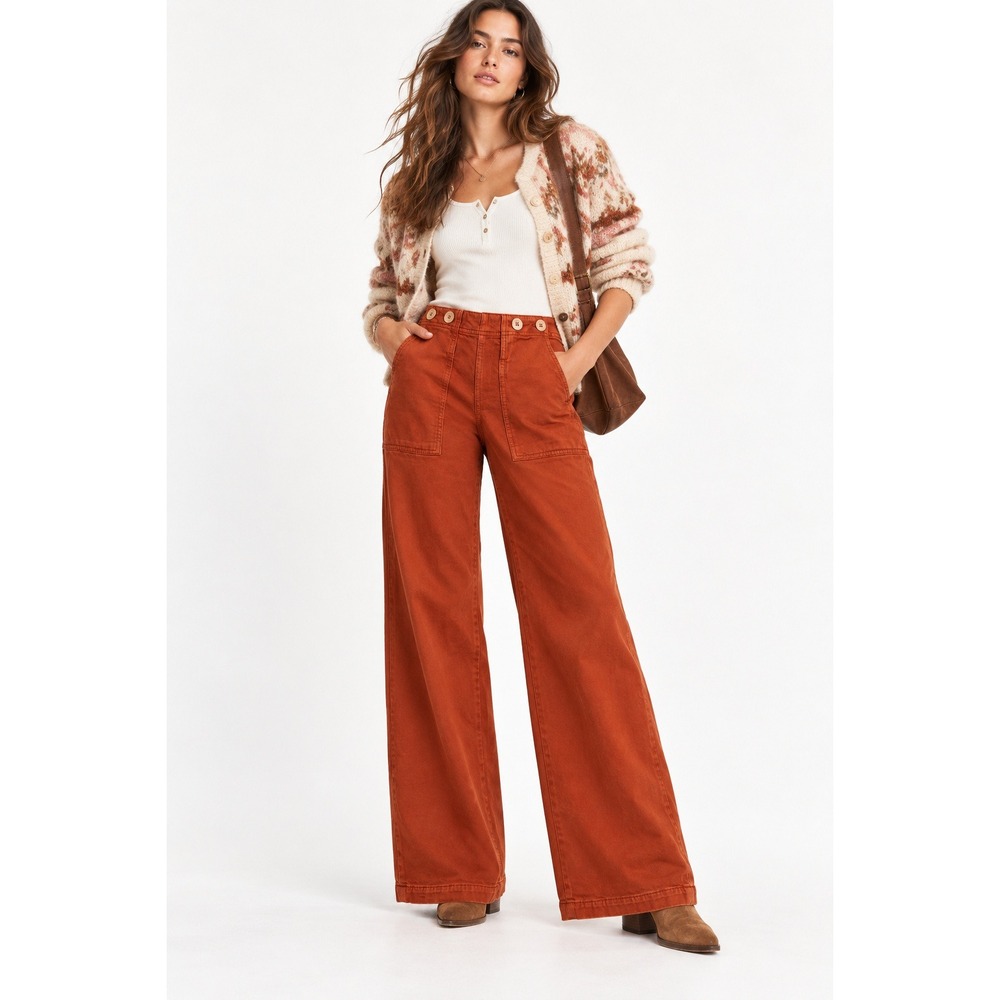 Pilcro and the Letterpress Rust Orange Wide Leg Cinch Back Pants Size 25